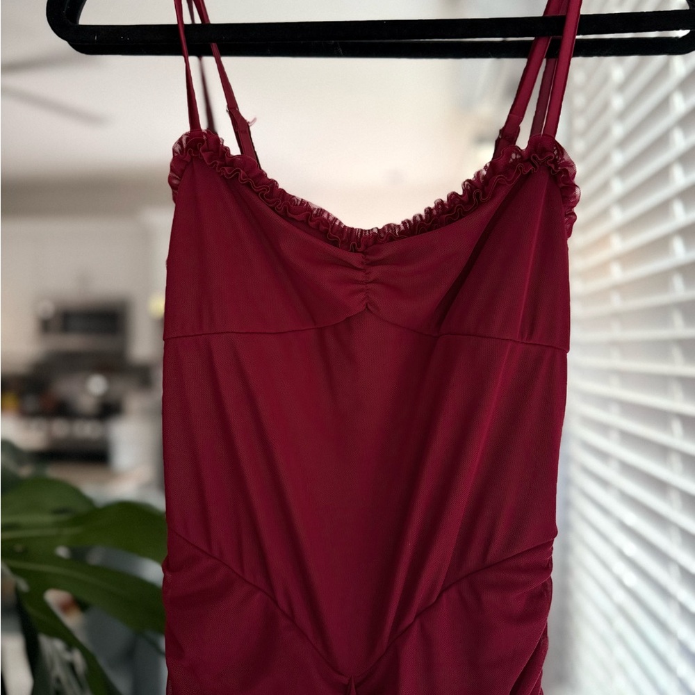 Red Ruffled Spaghetti-Strap Maxi Dress - Picture 2 of 6